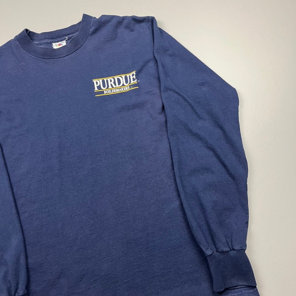 Fruit of the Loom T-Shirt Mens M Blue Purdue Boilermakers Long Sleeve Navy 90s